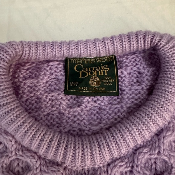 Carraig Donn Aran Knit Pure New Wool Sweater Made In Ireland - Picture 10 of 11